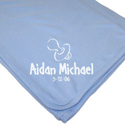 New Baby Boy Pacifier Blue Personalized Blue/White Blanket
